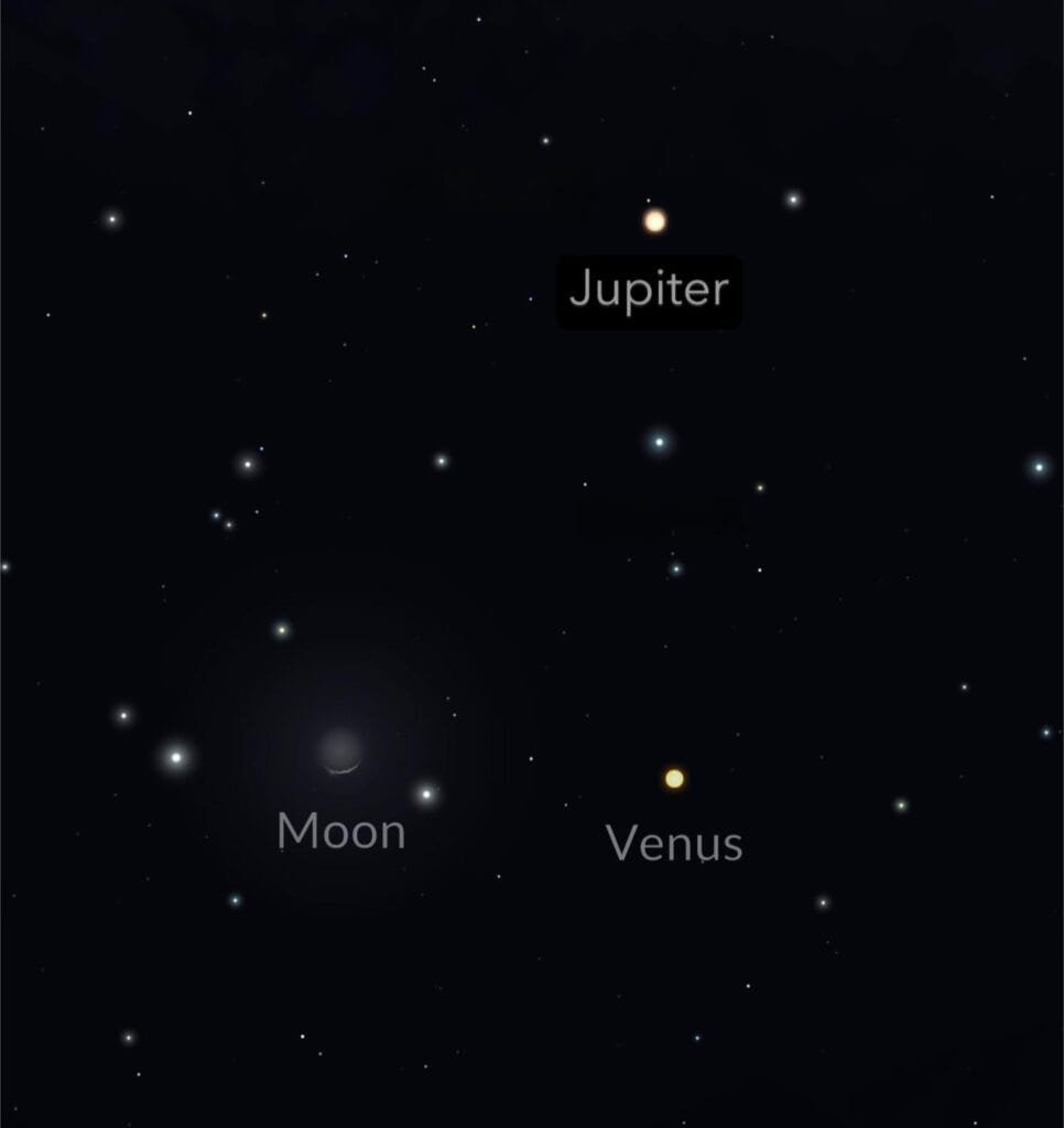conjunción de la Luna, Júpiter y Venus, uno de los eventos astronómicos destacados de agosto 2025