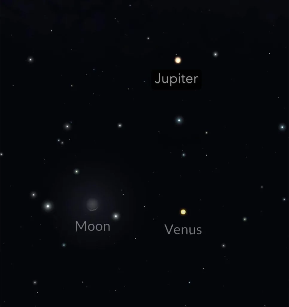 conjunción de la Luna, Júpiter y Venus, uno de los eventos astronómicos destacados de agosto 2025