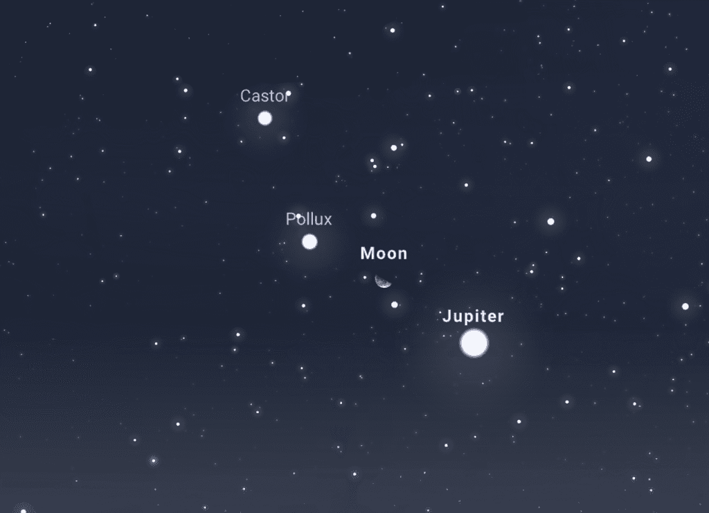 Conjunción de la Luna, Júpiter, Castor y Pollux, uno de los eventos astronómicos octubre 2025