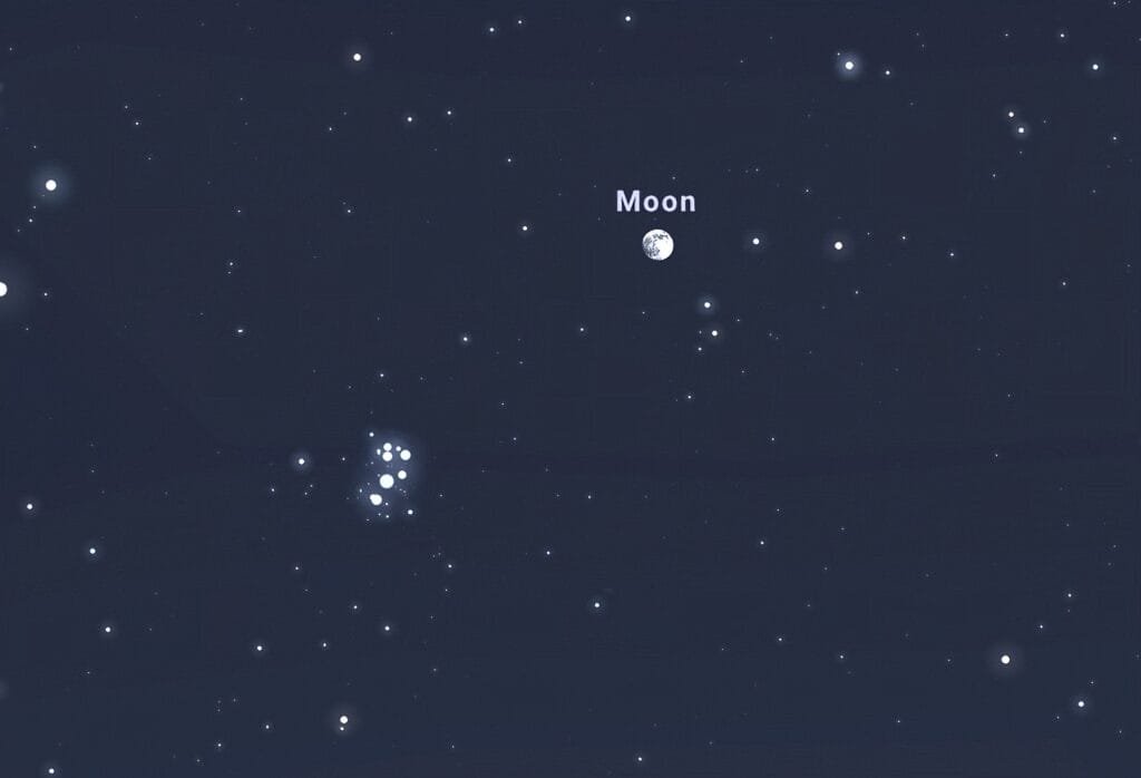 conjunción de la Luna y las Pléyades, uno de los eventos astronómicos diciembre 2025